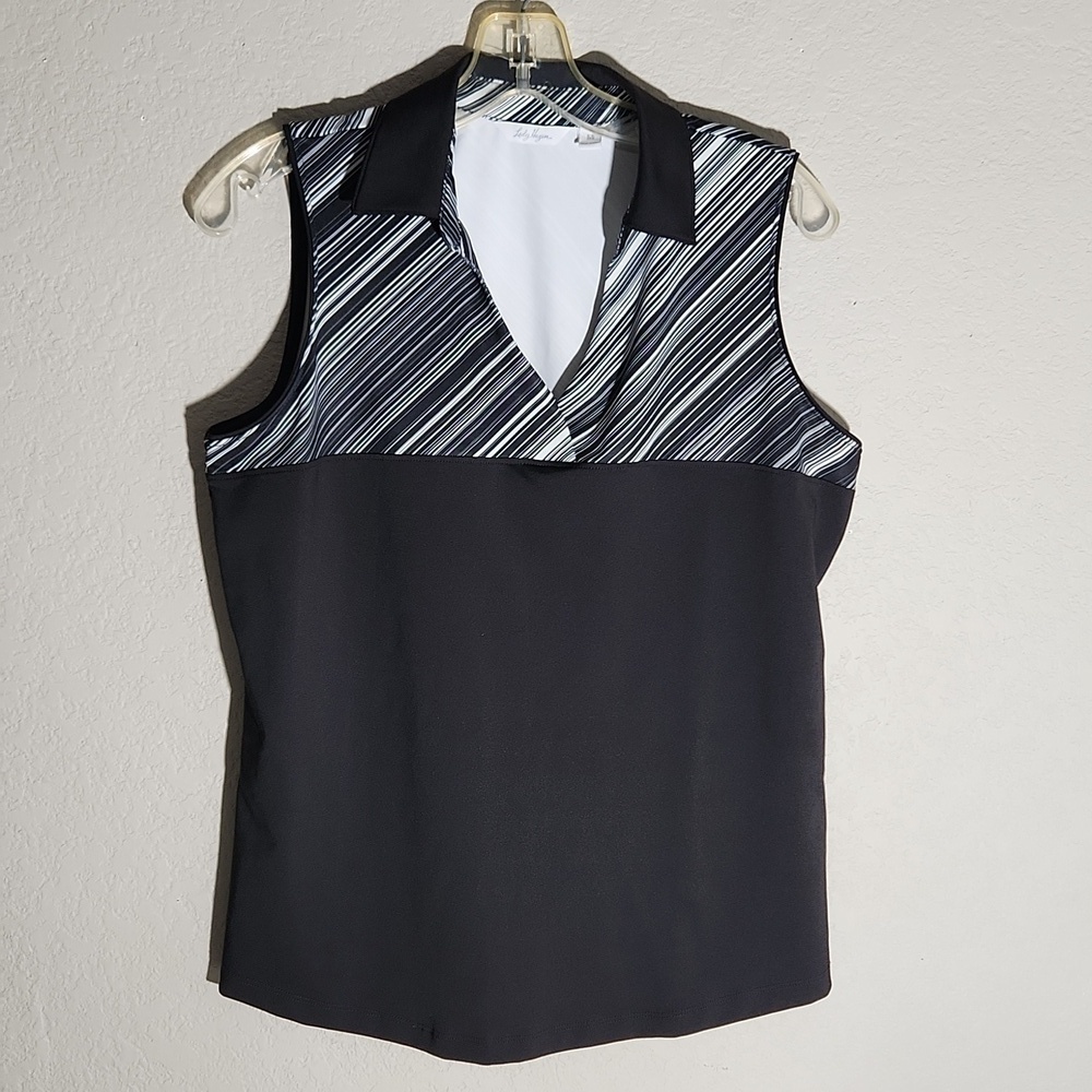 Lady Hagen Top Womens Empower Collection Stripe Yoke Sleeveless Golf Polo Sz M